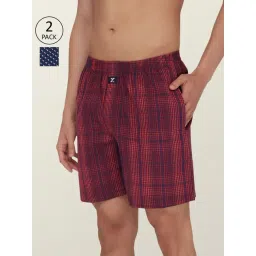 XYXX Maroon & Blue Cotton Relaxed Fit Checks Boxers - Pack Of 2-picture-25