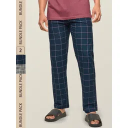 XYXX Men Grey & Navy Blue Pack of 2 Checked Super Combed Cotton Lounge Pants-picture-12