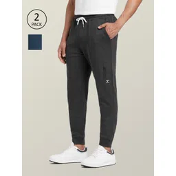 XYXX Men Pack Of 2 Blue & Charcoal Grey Solid Antimicrobial Cotton Joggers-picture-18