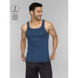 XYXX Midnight Blue & Ash Grey Cotton Regular Fit Vests - Pack Of 2-picture-31