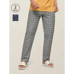 XYXX Navy & Grey Cotton Regular fit Checks Pyjama-picture-28