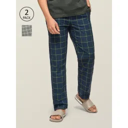 XYXX Navy & Grey Cotton Regular fit Checks Pyjama-picture-29