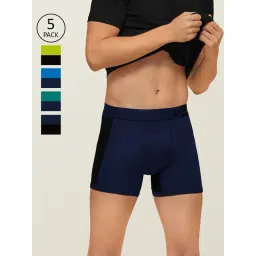XYXX Navy & Yellow Skinny Fit Solid Trunks (Pack of 5)-picture-24