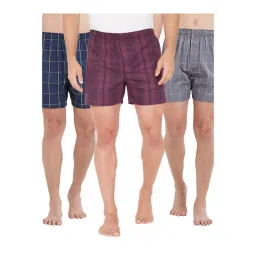 XYXX Navy, Grey & Red Checks Cotton Boxers (Pack Of 3)-picture-16
