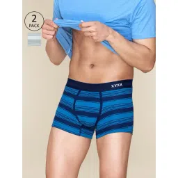 XYXX Pacific Blue & Cloud Grey Cotton Regular Fit Striped Trunks - Pack Of 2-picture-21