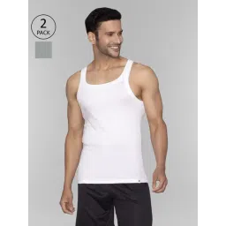 XYXX Polar White & Ash Grey Cotton Regular Fit Vests - Pack Of 2-picture-36