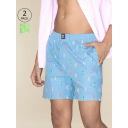 XYXX Surfboard Blue & Wave Green Cotton Relaxed Fit Printed Boxers - Pack Of 2-picture-38