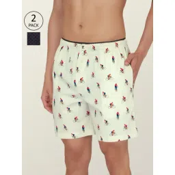 XYXX White & Navy Cotton Relaxed Fit Printed Boxers - Pack Of 2-picture-46