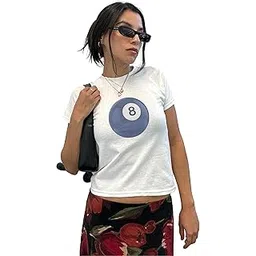 Y2k Baby Tee for Women | Lucky 8 Ball 90s Crop Top for Girls Coquette Aesthetic Summer Outfit-picture-51