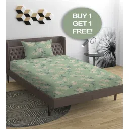 yaakholic (B1G1) Green Floral 144 TC Cotton Blend Single Bedsheets with Pillow Covers-picture-27
