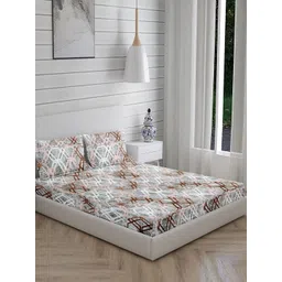 YaAkholic Beige & White Printed Microfiber 210 TC King Bedsheet Set 1.98m x 1.82m-picture-22