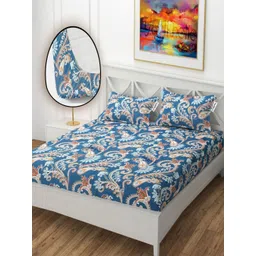 YaAkholic Blue & Brown Printed Microfiber 210 TC King Bedsheet- 1.9 m x 1.8 m-picture-12