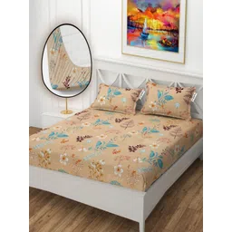 YaAkholic Cream & Blue Printed 210 TC Microfiber King Bedsheet Set- 1.98 m x 1.82 m-picture-13
