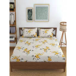 YaAkholic Cream & Yellow Microfiber Printed 210 TC King Bedsheet- 1.9 m x 1.8 m-picture-38