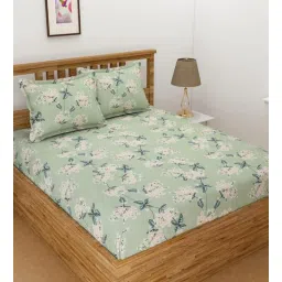 yaakholic Green Microfibre 220 TC King Size Fitted Bedsheet With 2 Pillow Covers-picture-32