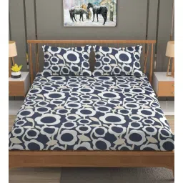 yaakholic Grey Floral 260 TC Cotton Blend Fitted Queen Bedsheet with 2 Pillow Covers-picture-24