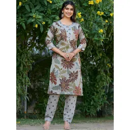 YAGNIK FASHION Women Floral Printed Regular Pure Cotton Kurta with Trousers-picture-18