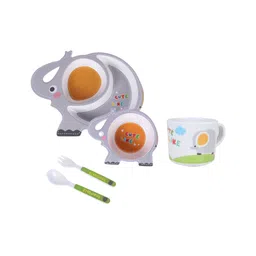 YAMAMA Elephant Shape Bamboo Multi Piece Feeding Set Pack of 5 Color May Vary-picture-24
