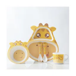 YAMAMA Giraffe Shape Bamboo Multi Piece Feeding Set Pack of 5   Color May Vary-picture-10