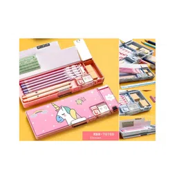 YAMAMA Unicorn Multifunctional Pencil Magnetic Box High Tech Creative Cartoon Stationery Box Unicorn Double Layer Large Capacity Double Sided Pencil Box For Kids Boys And Girls  Pink-picture-12