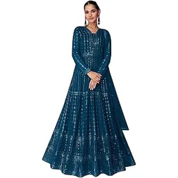 yami fashion Women's Faux Georgette with Soft Silk semi Stitched Embroidery and Hand Work Multi Color Designer Anarkali Gown-picture-40