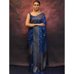 YAMUNE Ethnic Motifs Zari Banarasi Saree With Blouse-picture-32