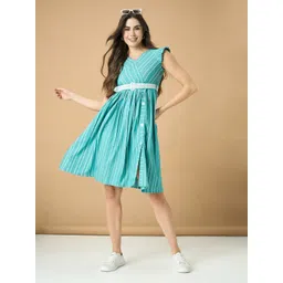 YANAMORA Striped Flutter Sleeve Fit & Flare Dress-picture-27