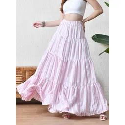 YANAMORA Women Striped Gathered or Pleated Tiered Flared Maxi Skirts-picture-36