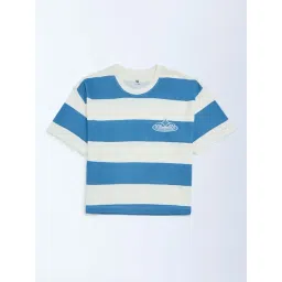 Y&F Kids by Westside Blue Striped Cotton T-Shirt-picture-14