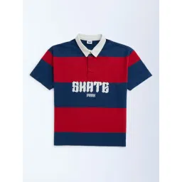 Y&F Kids by Westside Navy Color-Blocked Cotton Polo T-Shirt-picture-20