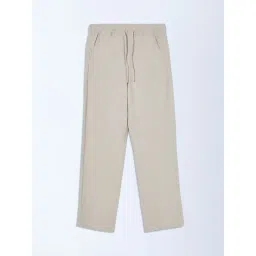 Y&F Kids by Westside Taupe Solid Mid-Rise Cotton Trousers-picture-14