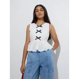 Y&F Kids by Westside White Bow-Detailed Cotton Peplum Top-picture-23