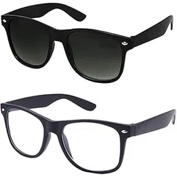 y&s Blue Unisex UV Protected Square/Rectangular Sunglasses Combo Pair Set Of 2 Goggles For Men Women (55) (blk-wayf+clr-wayf)-picture-48