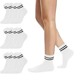 yanwenx 6 Pairs Striped Crew Socks,Cozy Soft Ankle Cotton Socks for Women, Stylish Women's Casual Comfort Breathable Athletic Socks-picture-24
