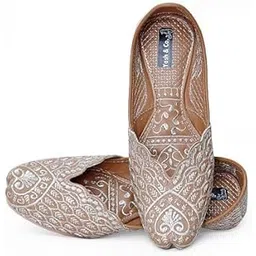 Yash & Co. Traditional Embroided Hand Crafted Rajasthani Phulkari Jutti,Size (9) | Comfortable Stylish Slip on Ethnic and Traditional Bellies Jutti Brown-picture-29