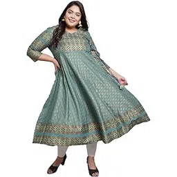 Women's Rayon Relaxed Fit Anarkali Plus Size Plus Size Floral Printed Kurta-image-34