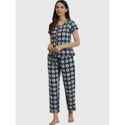 YASH GALLERY Blue Cotton Printed Top Pyjama Set-picture-25