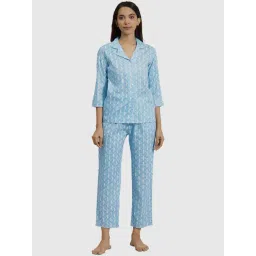 YASH GALLERY Blue Printed Shirt Pyjama Set-picture-40