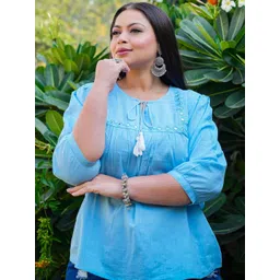 YASH GALLERY Embroidered Keyhole Neck Cotton Top-picture-28