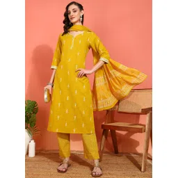 YASH GALLERY Ethnic Motifs Notch Neck Sequinned Straight Kurta With Trouser And Dupatta-picture-24