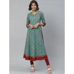 YASH GALLERY Floral Printed Cotton A-Line Kurta-picture-16