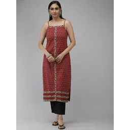 YASH GALLERY Floral Printed Shoulder Straps Sleeveless Cotton Straight Kurta-picture-30