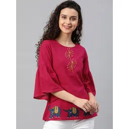 YASH GALLERY Fuchsia Pink Embroidered Top With Applique-picture-18