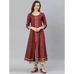 YASH GALLERY Maroon Printed A Line Kurta-picture-13