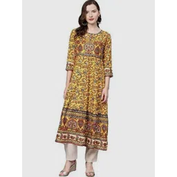YASH GALLERY Mustard Printed Flared Kurta-picture-32