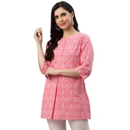 YASH GALLERY Pink & White Ethnic Motifs Printed Kurti-picture-20