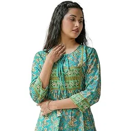 yash gallery Polyester Women's Floral Placement 3/4 Sleeve and Keyhole Neck Printed Short Kurti-picture-16