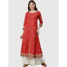 YASH GALLERY Red Cotton Bandhani Print A Line Kurta-picture-11