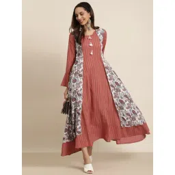 YASH GALLERY Rust Red & White Printed Flared Kurta-picture-11