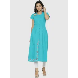 YASH GALLERY Sky Blue Cotton Embroidered A Line Kurta-picture-44